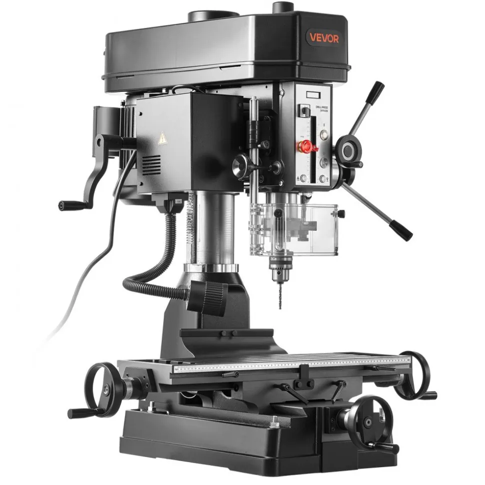 VEVOR 15.875-Inch Mill Drill Machine, 2 HP, Benchtop Milling Drill Press, 150-2560 RPM Adjustable Speed, with Rotating Vise, Laser and Work Light, Milling Drilling Machine, for Woodworking Light Metal