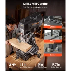 VEVOR 15.875-Inch Mill Drill Machine, 2 HP, Benchtop Milling Drill Press, 150-2560 RPM Adjustable Speed, with Rotating Vise, Laser and Work Light, Milling Drilling Machine, for Woodworking Light Metal