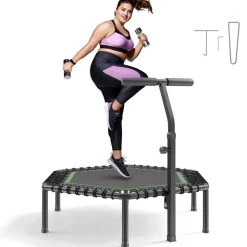 VEVOR 54.5 Inch Mini Trampoline, 450 lbs Max Load Fitness Rebounder, Stable & Quiet Small Trampoline with 3 Levels Height Adjustable & Foam Handle, Exercise Rebounder for Adults Indoor/Garden Workout