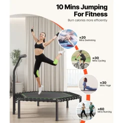 VEVOR 54.5 Inch Mini Trampoline, 450 lbs Max Load Fitness Rebounder, Stable & Quiet Small Trampoline with 3 Levels Height Adjustable & Foam Handle, Exercise Rebounder for Adults Indoor/Garden Workout