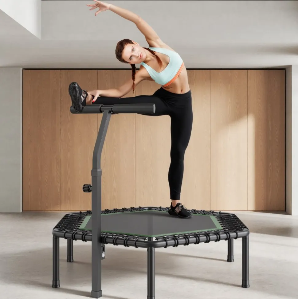 VEVOR 54.5 Inch Mini Trampoline, 450 lbs Max Load Fitness Rebounder, Stable & Quiet Small Trampoline with 3 Levels Height Adjustable & Foam Handle, Exercise Rebounder for Adults Indoor/Garden Workout