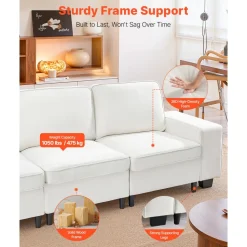 VEVOR 100-Inch Modular 3-Seater Sofa – Comfy Couch with Deep Seats & Hidden Storage, Modern Design for Living Room, Apartment, or Office, White
