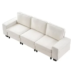 VEVOR 100-Inch Modular 3-Seater Sofa – Comfy Couch with Deep Seats & Hidden Storage, Modern Design for Living Room, Apartment, or Office, White