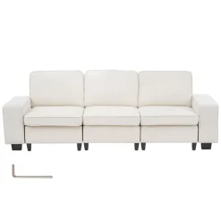 VEVOR 100-Inch Modular 3-Seater Sofa – Comfy Couch with Deep Seats & Hidden Storage, Modern Design for Living Room, Apartment, or Office, White