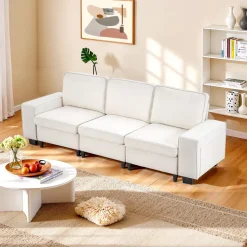 VEVOR 100-Inch Modular 3-Seater Sofa – Comfy Couch with Deep Seats & Hidden Storage, Modern Design for Living Room, Apartment, or Office, White