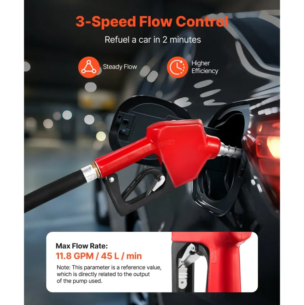 VEVOR 3/4-Inch NPT Automatic Fuel Nozzle, Max Flow Rate 11.8 GPM, Auto Shut Off Diesel Gas Pump Nozzle with 3-Speed Trigger Lock & 13/16-Inch (OD=20 mm) Spout for Gasoline, Diesel, Kerosene, Red
