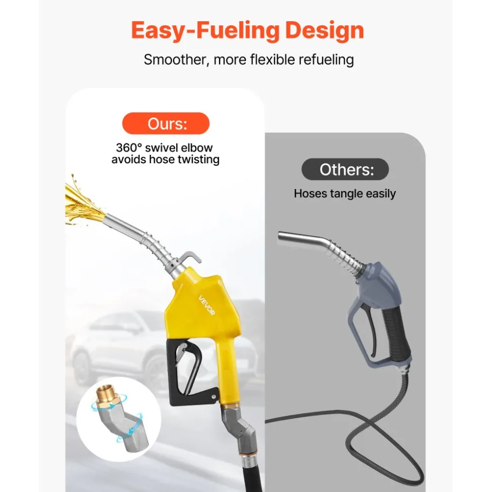 VEVOR 1 Inch NPT Automatic Fuel Nozzle, Max Flow Rate 21.6 GPM, Auto Shut Off Diesel Gas Pump Nozzle with 3-Speed Trigger Lock & 1-3/16 in (OD=30.1 mm) Spout for Gasoline, Diesel, Kerosene, Green