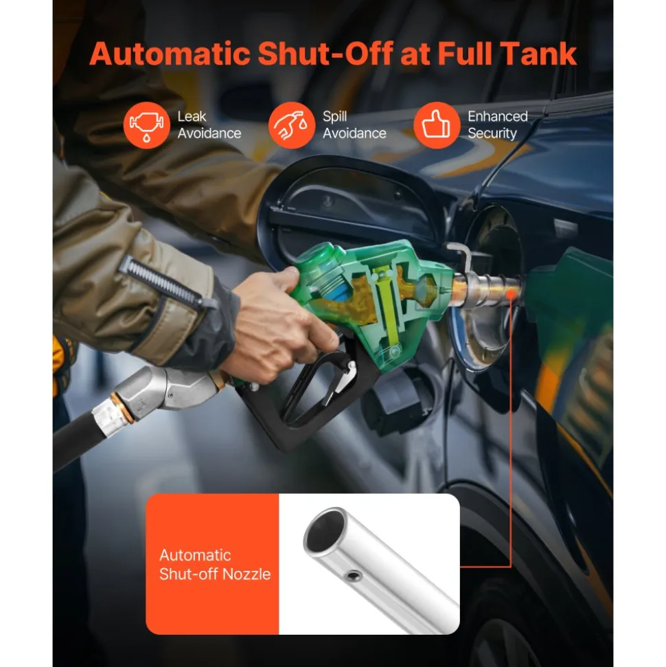 VEVOR 1 Inch NPT Automatic Fuel Nozzle with Swivel, Max Flow Rate 21.6 GPM, Auto Shut Off Diesel Gas Pump Nozzle with 3-Speed Trigger Lock & 1-3/16 in (OD=30.1 mm) Spout for Gasoline, Diesel, Kerosene