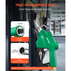 VEVOR 1 Inch NPT Automatic Fuel Nozzle with Swivel, Max Flow Rate 21.6 GPM, Auto Shut Off Diesel Gas Pump Nozzle with 3-Speed Trigger Lock & 1-3/16 in (OD=30.1 mm) Spout for Gasoline, Diesel, Kerosene