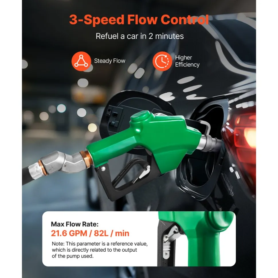 VEVOR 1 Inch NPT Automatic Fuel Nozzle with Swivel, Max Flow Rate 21.6 GPM, Auto Shut Off Diesel Gas Pump Nozzle with 3-Speed Trigger Lock & 1-3/16 in (OD=30.1 mm) Spout for Gasoline, Diesel, Kerosene
