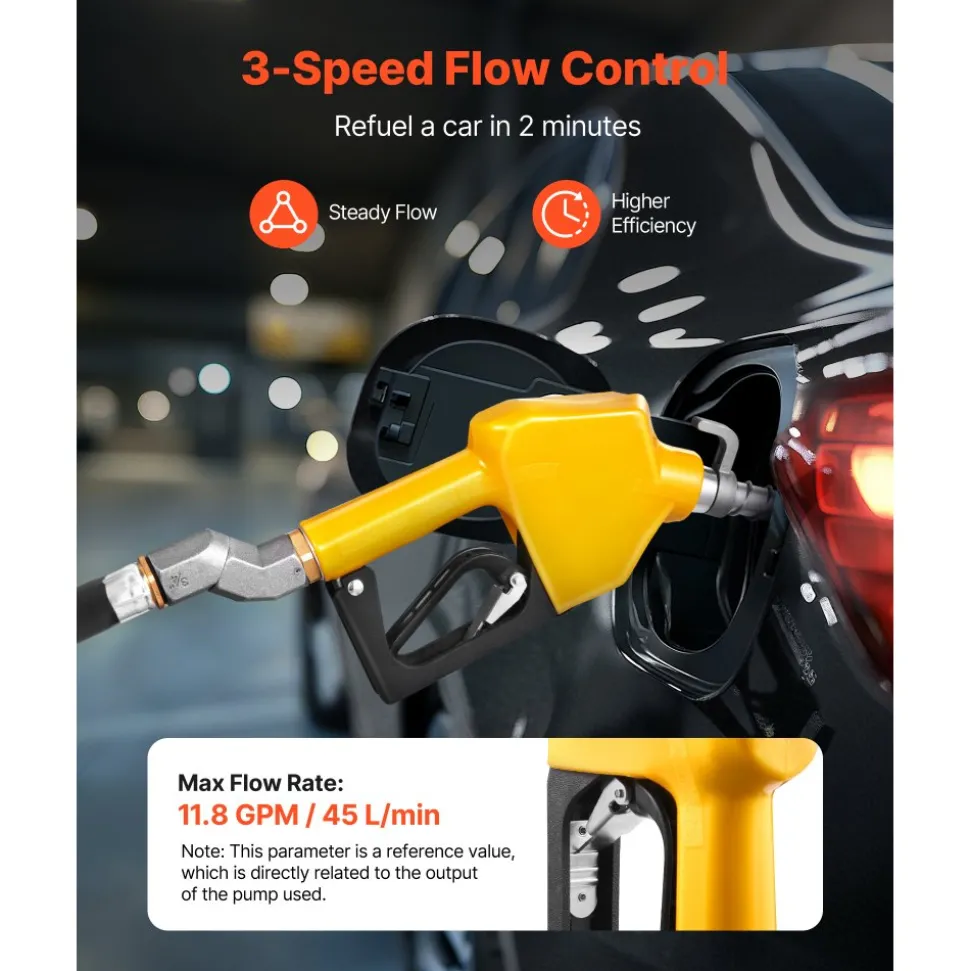 VEVOR 3/4-Inch NPT Automatic Fuel Nozzle, Max Flow Rate 11.8 GPM, Auto Shut Off Diesel Gas Pump Nozzle with 3-Speed Trigger Lock & 0.78 in (OD=20 mm) Spout for Gasoline, Diesel, Kerosene, Yellow