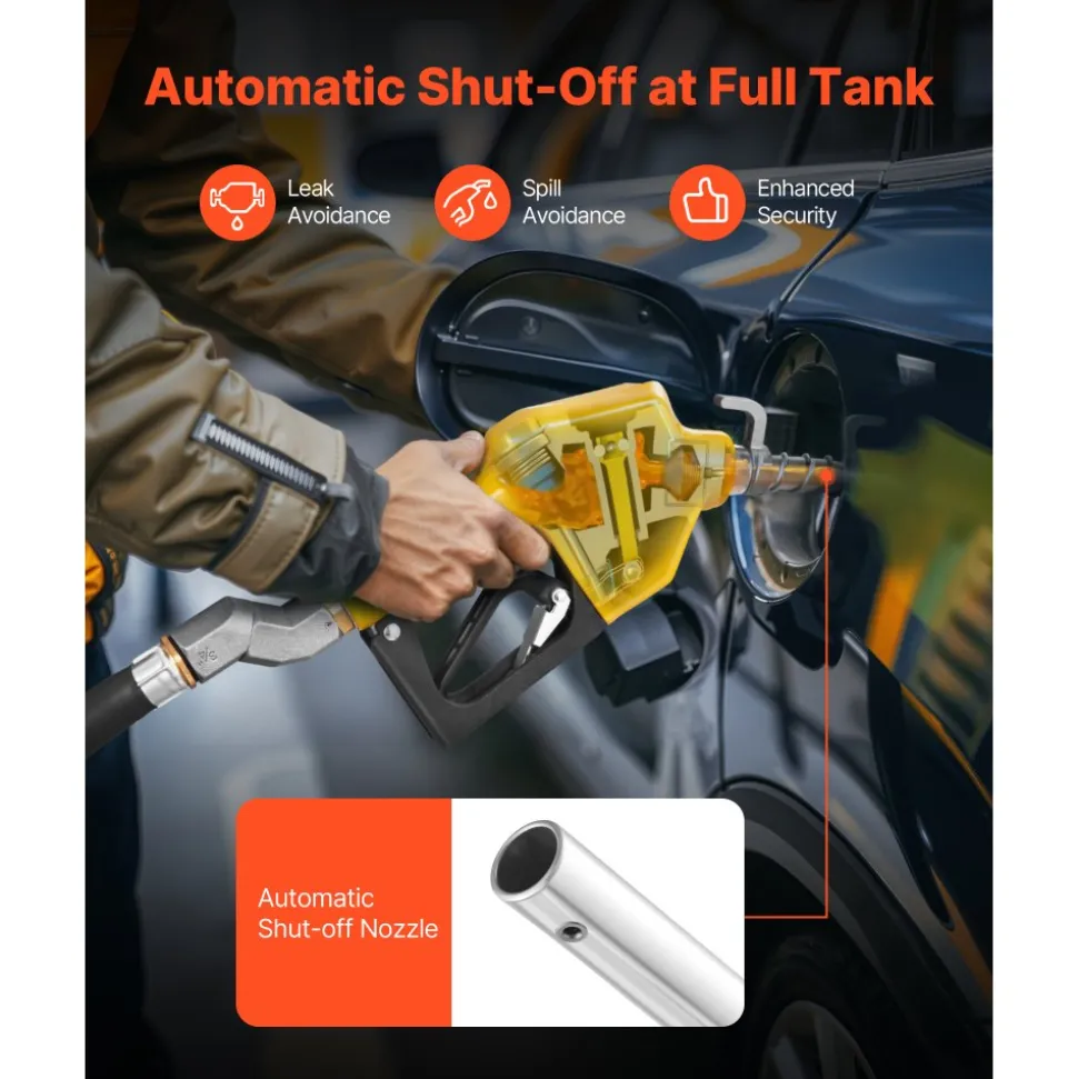 VEVOR 3/4-Inch NPT Automatic Fuel Nozzle, Max Flow Rate 11.8 GPM, Auto Shut Off Diesel Gas Pump Nozzle with 3-Speed Trigger Lock & 0.78 in (OD=20 mm) Spout for Gasoline, Diesel, Kerosene, Yellow