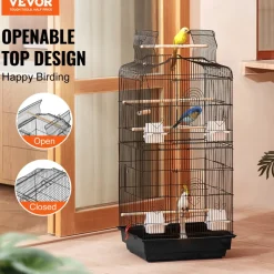 VEVOR 41-inch Open Top Large Parrot Bird Cage, Hanging Bird Cage for Parakeets Finches Canaries Lovebirds Cockatiels Budgies Small Quaker Conures Travel Pet Flight Birdcage with Swing and Perch