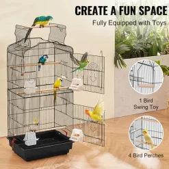 VEVOR 41-inch Open Top Large Parrot Bird Cage, Hanging Bird Cage for Parakeets Finches Canaries Lovebirds Cockatiels Budgies Small Quaker Conures Travel Pet Flight Birdcage with Swing and Perch