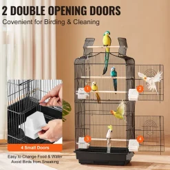 VEVOR 41-inch Open Top Large Parrot Bird Cage, Hanging Bird Cage for Parakeets Finches Canaries Lovebirds Cockatiels Budgies Small Quaker Conures Travel Pet Flight Birdcage with Swing and Perch