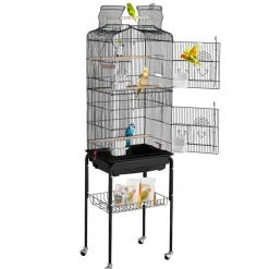 VEVOR 64-inch Open Top Large Parrot Bird Cage with Detachable Rolling Stand for Parakeets Finches Canaries Lovebirds Cockatiels Budgies Small Quaker Conures Flight Birdcage with Swing and Perch