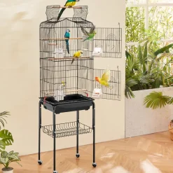 VEVOR 64-inch Open Top Large Parrot Bird Cage with Detachable Rolling Stand for Parakeets Finches Canaries Lovebirds Cockatiels Budgies Small Quaker Conures Flight Birdcage with Swing and Perch