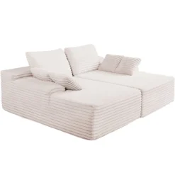 VEVOR 82.7-Inch Oversized Double Chaise Lounge, Corduroy Fabric Sectional Sofa, Cozy Deep Seat Loveseat Sofa with Soft Cushions and Throw Pillows for Living Room Bedroom, No Assembly Required, Beige