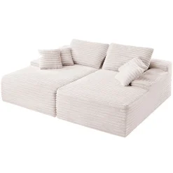 VEVOR 82.7-Inch Oversized Double Chaise Lounge, Corduroy Fabric Sectional Sofa, Cozy Deep Seat Loveseat Sofa with Soft Cushions and Throw Pillows for Living Room Bedroom, No Assembly Required, Beige