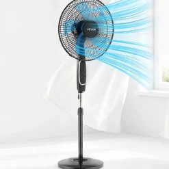 VEVOR 18-Inch Pedestal Fan, 2700 CFM Standing Floor Fan with Remote Control, 9 Speeds & 3 Modes, Oscillating Adjustable Height, Quiet DC Motor 5-Blade for Home, Bedroom, Garage, Workshop, Black