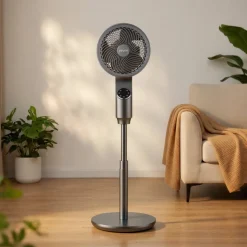 VEVOR 9-Inch Pedestal Fan, 80° Oscillating Standing Floor Fan with Quite DC Motor, Remote Control, 9 Speeds & 4 Smart Modes, 24H Timer, Adjustable Height, for Home, Bedroom, Living Room, Silver Gray