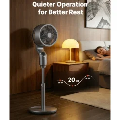 VEVOR 9-Inch Pedestal Fan, 80° Oscillating Standing Floor Fan with Quite DC Motor, Remote Control, 9 Speeds & 4 Smart Modes, 24H Timer, Adjustable Height, for Home, Bedroom, Living Room, Silver Gray