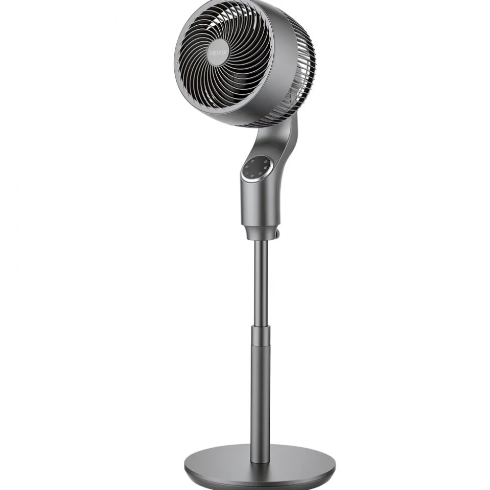 VEVOR 9-Inch Pedestal Fan, 80° Oscillating Standing Floor Fan with Quite DC Motor, Remote Control, 9 Speeds & 4 Smart Modes, 24H Timer, Adjustable Height, for Home, Bedroom, Living Room, Silver Gray