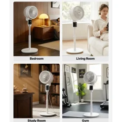 VEVOR 9-Inch Pedestal Fan, 80° Oscillating Standing Floor Fan with Quite DC Motor, Remote Control, 9 Speeds & 4 Smart Modes, 24H Timer, Adjustable Height, for Home, Bedroom, Living Room, White