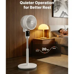 VEVOR 9-Inch Pedestal Fan, 80° Oscillating Standing Floor Fan with Quite DC Motor, Remote Control, 9 Speeds & 4 Smart Modes, 24H Timer, Adjustable Height, for Home, Bedroom, Living Room, White