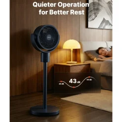 VEVOR 7-Inch Pedestal Fan, Oscillating Standing Floor Fan with DC Motor, Remote Control, 12 Speeds & 3 Modes, 15H Timer, Adjustable Height, Quiet for Home, Bedroom, Living Room, Study Room, Blue Gray
