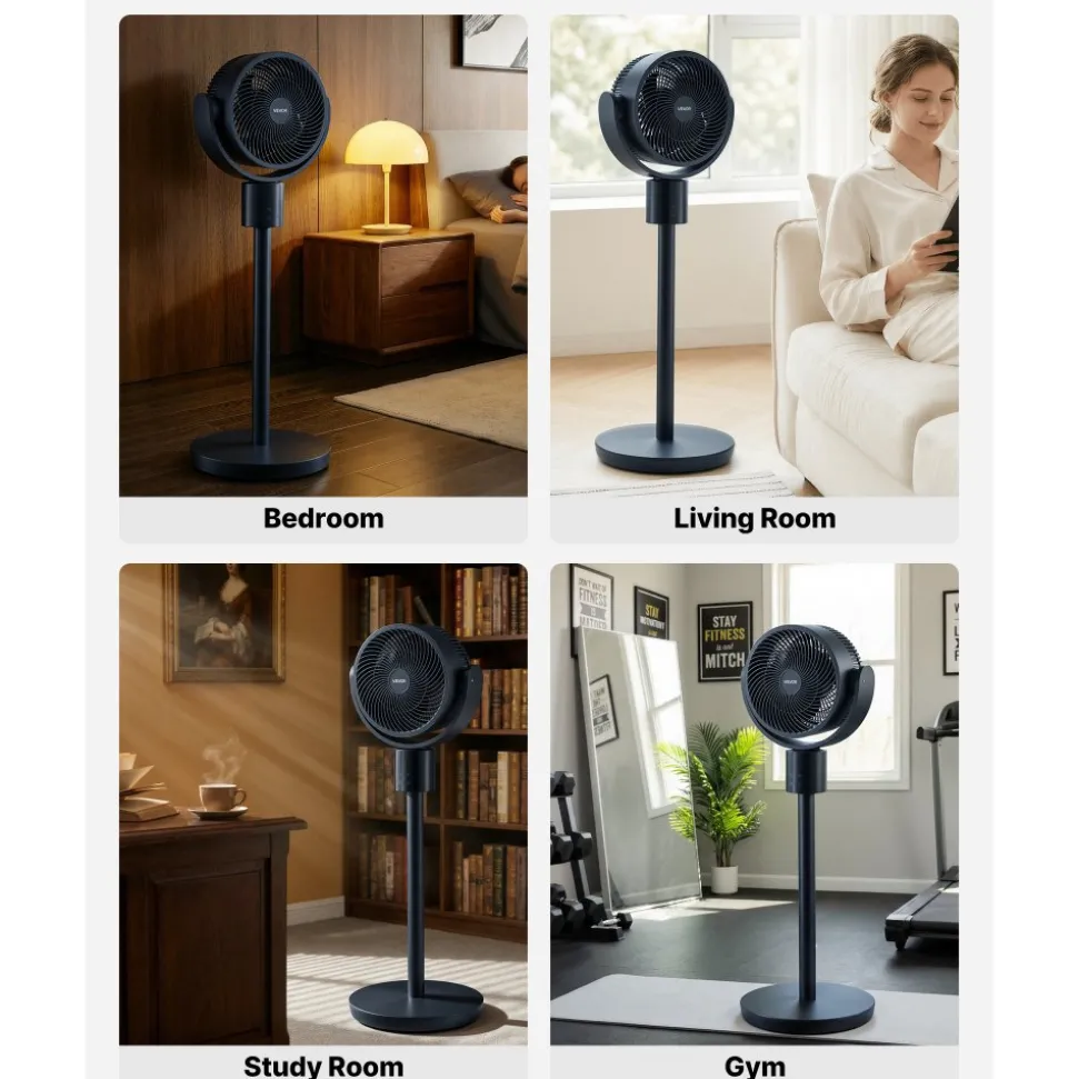 VEVOR 7-Inch Pedestal Fan, Oscillating Standing Floor Fan with DC Motor, Remote Control, 12 Speeds & 3 Modes, 15H Timer, Adjustable Height, Quiet for Home, Bedroom, Living Room, Study Room, Blue Gray