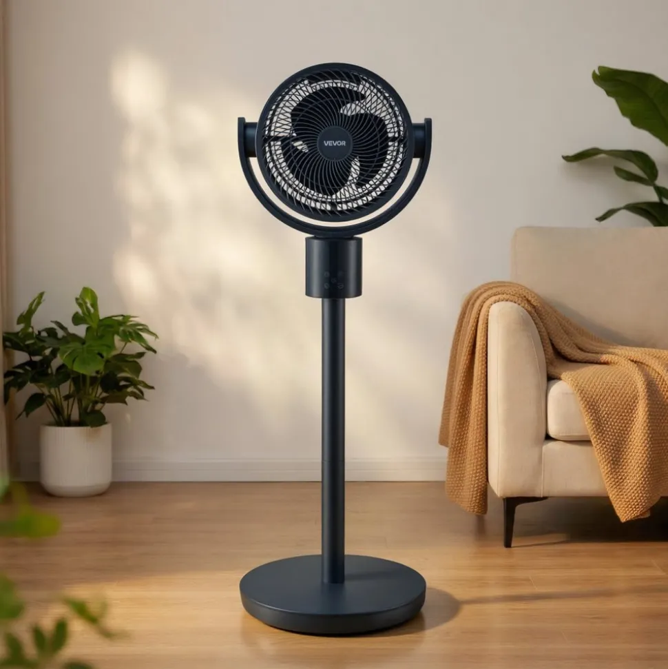 VEVOR 7-Inch Pedestal Fan, Oscillating Standing Floor Fan with DC Motor, Remote Control, 12 Speeds & 3 Modes, 15H Timer, Adjustable Height, Quiet for Home, Bedroom, Living Room, Study Room, Blue Gray