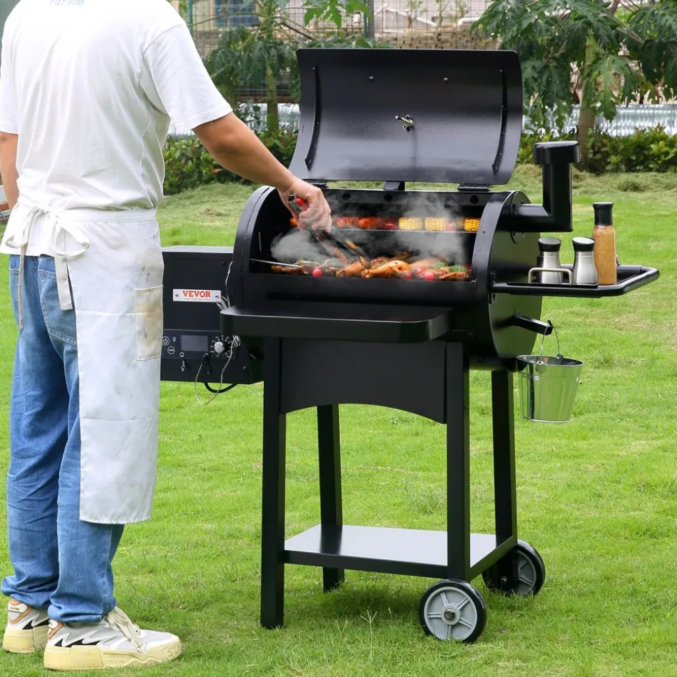 VEVOR 53 inch Portable Charcoal Grill, Propane Gas Grills with Cover and Cart, Heavy Duty Iron BBQ Grill, Mini Tabletop Smoker for Outdoor Cooking, Barbecue Camping, Picnic, Patio, and Backyard, Black