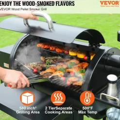 VEVOR 53 inch Portable Charcoal Grill, Propane Gas Grills with Cover and Cart, Heavy Duty Iron BBQ Grill, Mini Tabletop Smoker for Outdoor Cooking, Barbecue Camping, Picnic, Patio, and Backyard, Black
