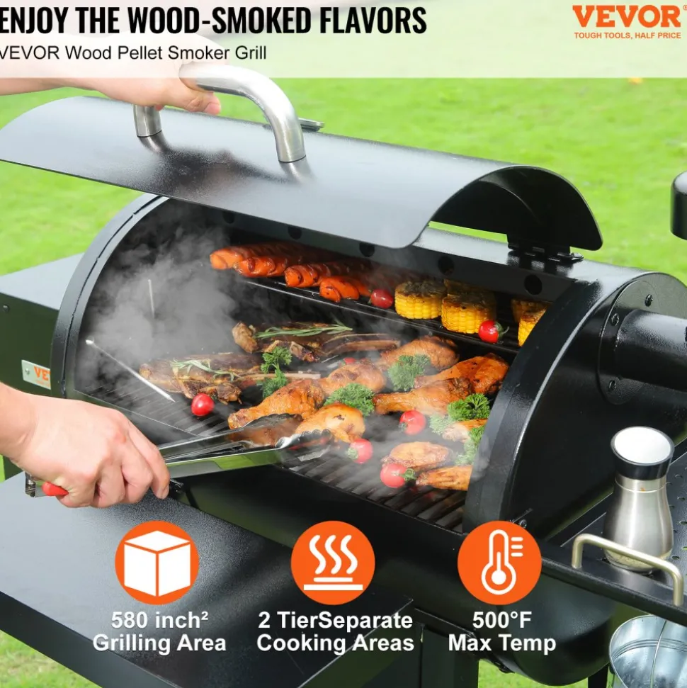 VEVOR 53 inch Portable Charcoal Grill, Propane Gas Grills with Cover and Cart, Heavy Duty Iron BBQ Grill, Mini Tabletop Smoker for Outdoor Cooking, Barbecue Camping, Picnic, Patio, and Backyard, Black