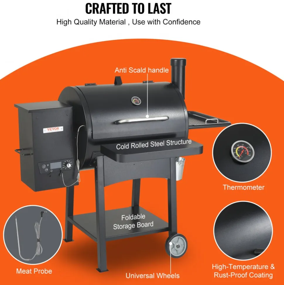VEVOR 53 inch Portable Charcoal Grill, Propane Gas Grills with Cover and Cart, Heavy Duty Iron BBQ Grill, Mini Tabletop Smoker for Outdoor Cooking, Barbecue Camping, Picnic, Patio, and Backyard, Black