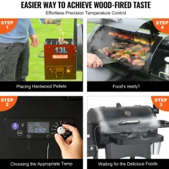 VEVOR 53 inch Portable Charcoal Grill, Propane Gas Grills with Cover and Cart, Heavy Duty Iron BBQ Grill, Mini Tabletop Smoker for Outdoor Cooking, Barbecue Camping, Picnic, Patio, and Backyard, Black