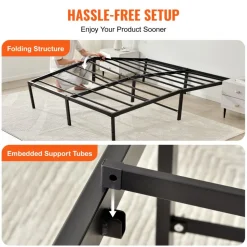 VEVOR 14 Inch Queen Metal Bed Frame Platform, No Box Spring Needed, 1500 lbs Loading Capacity Embedded Heavy Duty Mattress Foundation with Steel Slat Support, Easy Assembly, Noise Free