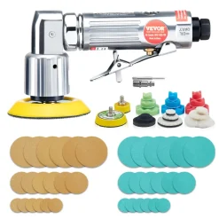 VEVOR 1/2/3 Inch Random Orbital Air Sander, High-Speed 15000RPM Mini Pneumatic Sander for Auto Body Work, 58PCS Air Powered Sander Kit with Sandpapers, Wool Pad, Wavy Sponges