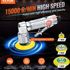 VEVOR 1/2/3 Inch Random Orbital Air Sander, High-Speed 15000RPM Mini Pneumatic Sander for Auto Body Work, 58PCS Air Powered Sander Kit with Sandpapers, Wool Pad, Wavy Sponges