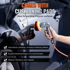 VEVOR 1/2/3 Inch Random Orbital Air Sander, High-Speed 15000RPM Mini Pneumatic Sander for Auto Body Work, 58PCS Air Powered Sander Kit with Sandpapers, Wool Pad, Wavy Sponges