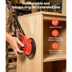 VEVOR 5 & 6-Inch Random Orbital Sander 400W Brushless Orbital Sander, 4000-10000RPM 7 Speeds Electric Palm Sanders with 20PCS Sandpapers, Dust Bag & Vacuum Hose for Woodworking Detailing Sanding