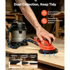VEVOR 5 & 6-Inch Random Orbital Sander 400W Brushless Orbital Sander, 4000-10000RPM 7 Speeds Electric Palm Sanders with 20PCS Sandpapers, Dust Bag & Vacuum Hose for Woodworking Detailing Sanding
