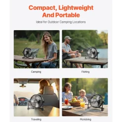 VEVOR 10 inch Rechargeable Battery Operated Camping Floor, High Velocity Portable Outdoor Fan with Metal Frame, Copper Brushless Motor, 360-degree Manual Rotation,for Fishing,Traveling, Picnicking