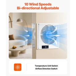 VEVOR 7.5-Inch Room to Room Fan, 2-in-1 305 CFM Through Wall Fan with Remote Control & Two-Way Airflow, 10-Speed Ventilation Quiet Vent for Kitchen, Living & Laundry Room Workshop