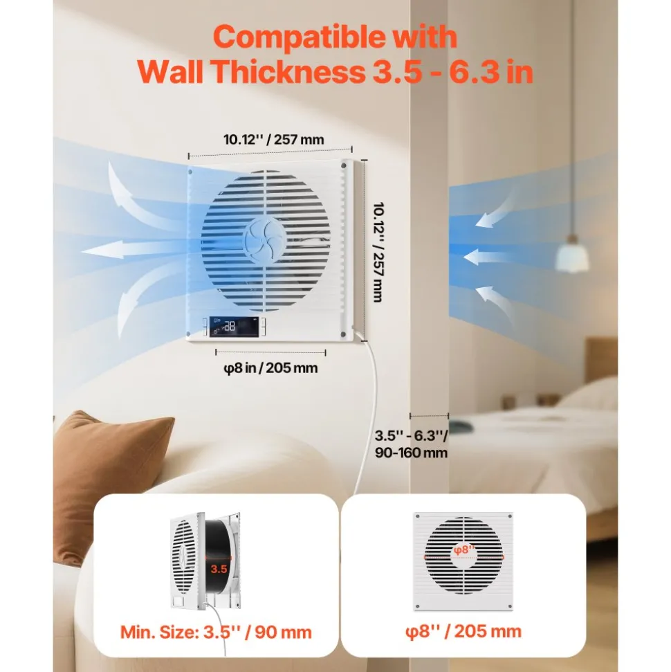 VEVOR 7.5-Inch Room to Room Fan, 2-in-1 305 CFM Through Wall Fan with Remote Control & Two-Way Airflow, 10-Speed Ventilation Quiet Vent for Kitchen, Living & Laundry Room Workshop
