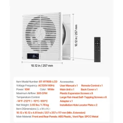 VEVOR 7.5-Inch Room to Room Fan, 2-in-1 305 CFM Through Wall Fan with Remote Control & Two-Way Airflow, 10-Speed Ventilation Quiet Vent for Kitchen, Living & Laundry Room Workshop