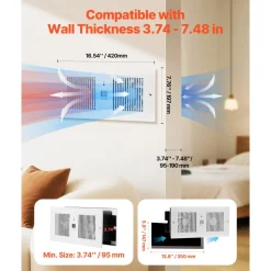 VEVOR 4-Inch Room to Room Fan, 2-in-1 300 CFM Through Wall Fan with Remote Control & Temperature Control, 10-Speed Ventilation Quiet Vent for Kitchen, Living & Laundry Room, Workshop