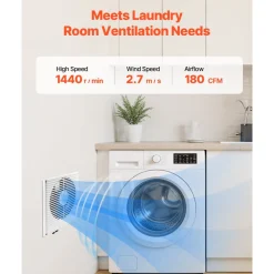 VEVOR 7.5-Inch Room to Room Fan, Through Wall Fan with AC Motor & Bi-directional Adjustable Wind, 180 CFM Ventilation Quiet Exhaust Vent for Kitchen, Living & Laundry Room, Workshop