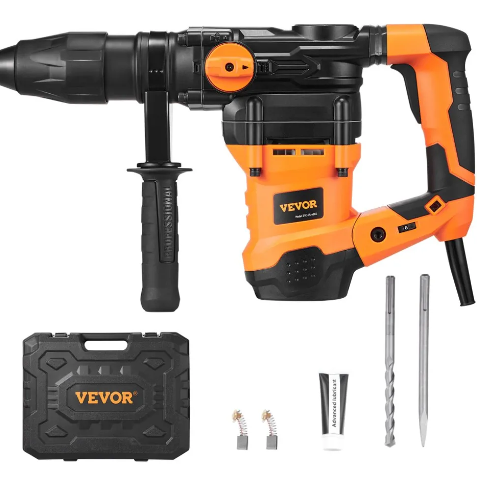VEVOR 1-9/16 Inch SDS-Max Rotary Hammer Drill, 13Amp Corded Drills, Heavy Duty Chipping Hammers with Vibration Control & Safety Clutch, Electric Demolition Hammers Variable Speed, Power Tool For Concr